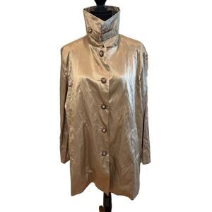 NWOT Travel Smith Honey Gold Crinkled Jacket Womens L H2O Repellent Metallic